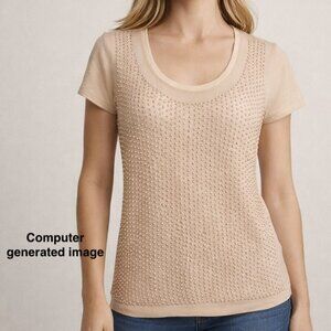 Stella McCartney Beige/Cream/Nude Beaded Faux Pearl Blouse in Silk and Cotton